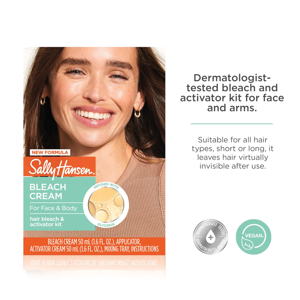 Sally Hansen Bleach Cream for Facial & Body Hair | Vegan Formula with Glycerin | All Skin Types