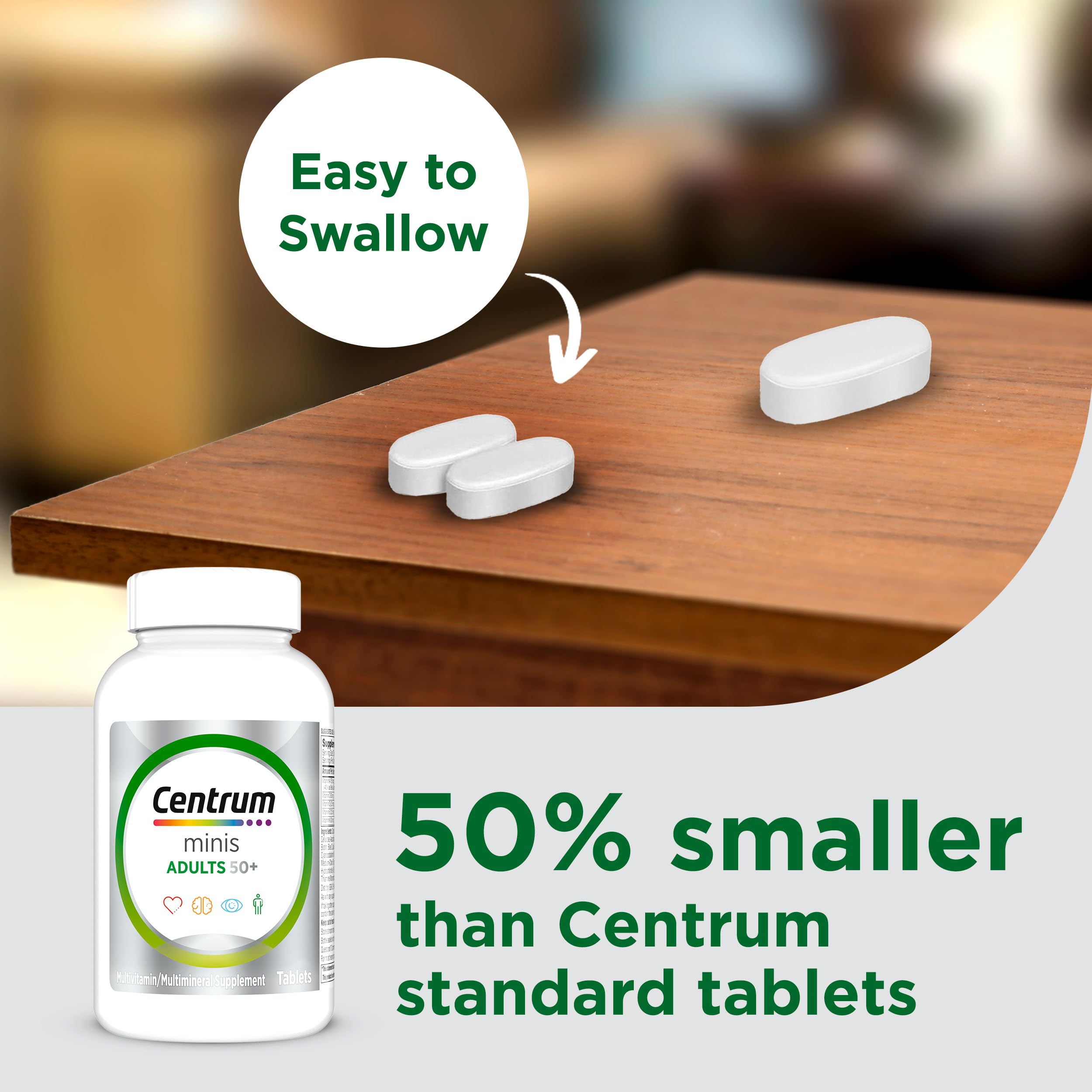 Centrum Minis Silver Multivitamin for Adults 50 and Over, 320 Tablets | Contains Vitamin D3, B Vitamins, Clinically Proven to Support Memory as You Age, GLP-1 Support