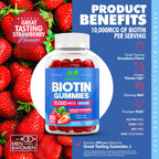 Biotin 10,000mcg Gummies for Hair Growth, Skin & Nails (100 Count) | 2x Maximum Strength Biotin Vitamins for Women & Men - Gluten-Free, Vegan, Great Tasting Strawberry Flavor