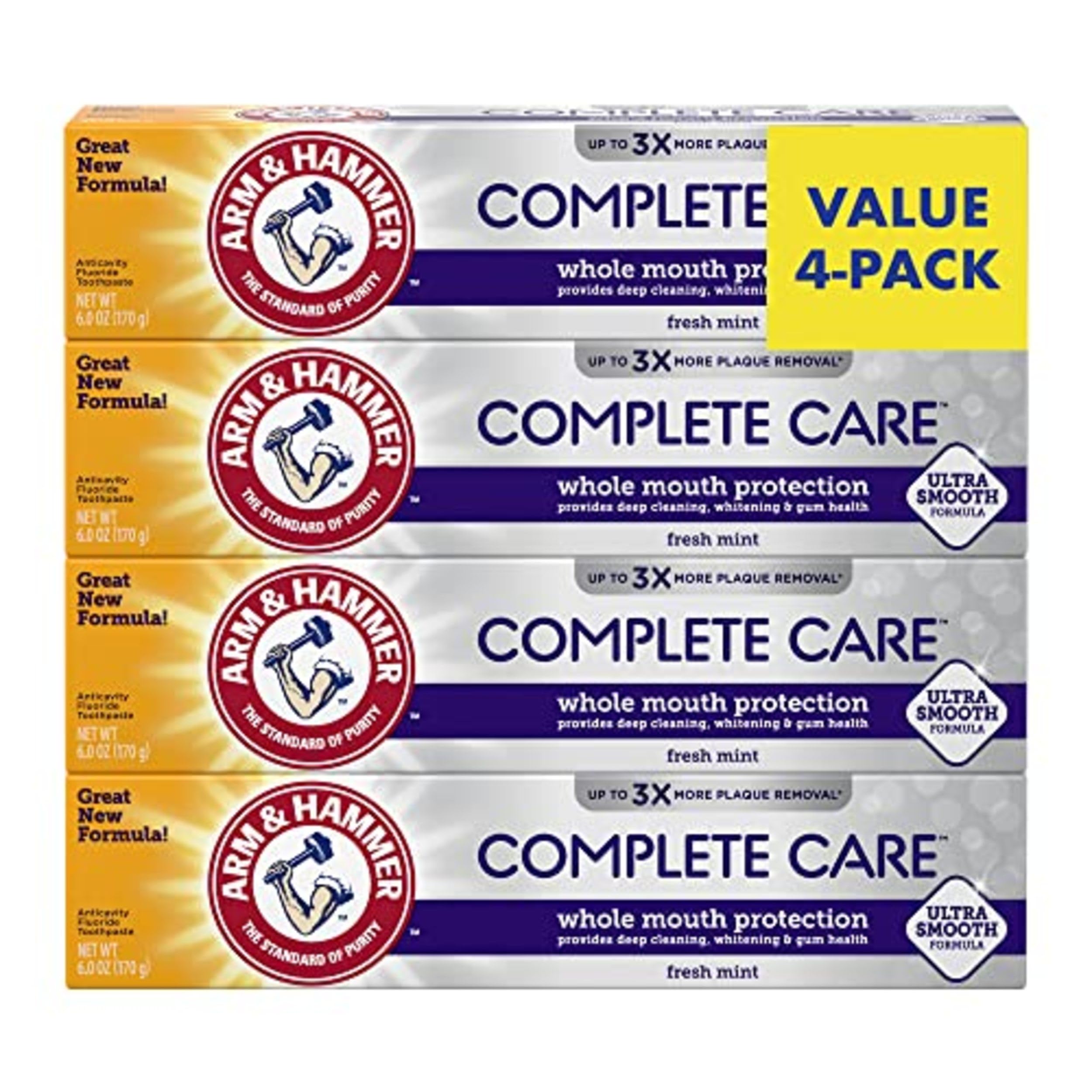 Buy now ARM & Hammer Complete Care Toothpaste, Teeth Whitening Toothpaste with Baking Soda, Fluoride, Whole Mouth Protection, Fresh Mint Flavor, 6.0 oz (Pack of 4) at indiglob india