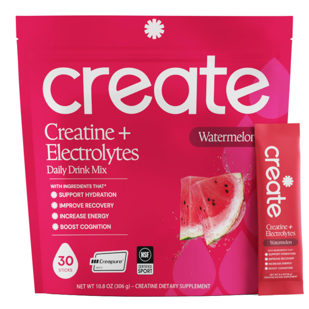 Create Creatine + Electrolytes – Energy & Strength – Variety Pack | NSF Certified for Sport – Daily Hydration Mix, 30 Sugar-Free Stick Packs with 1000mg Taurine, Supports Recovery & Endurance