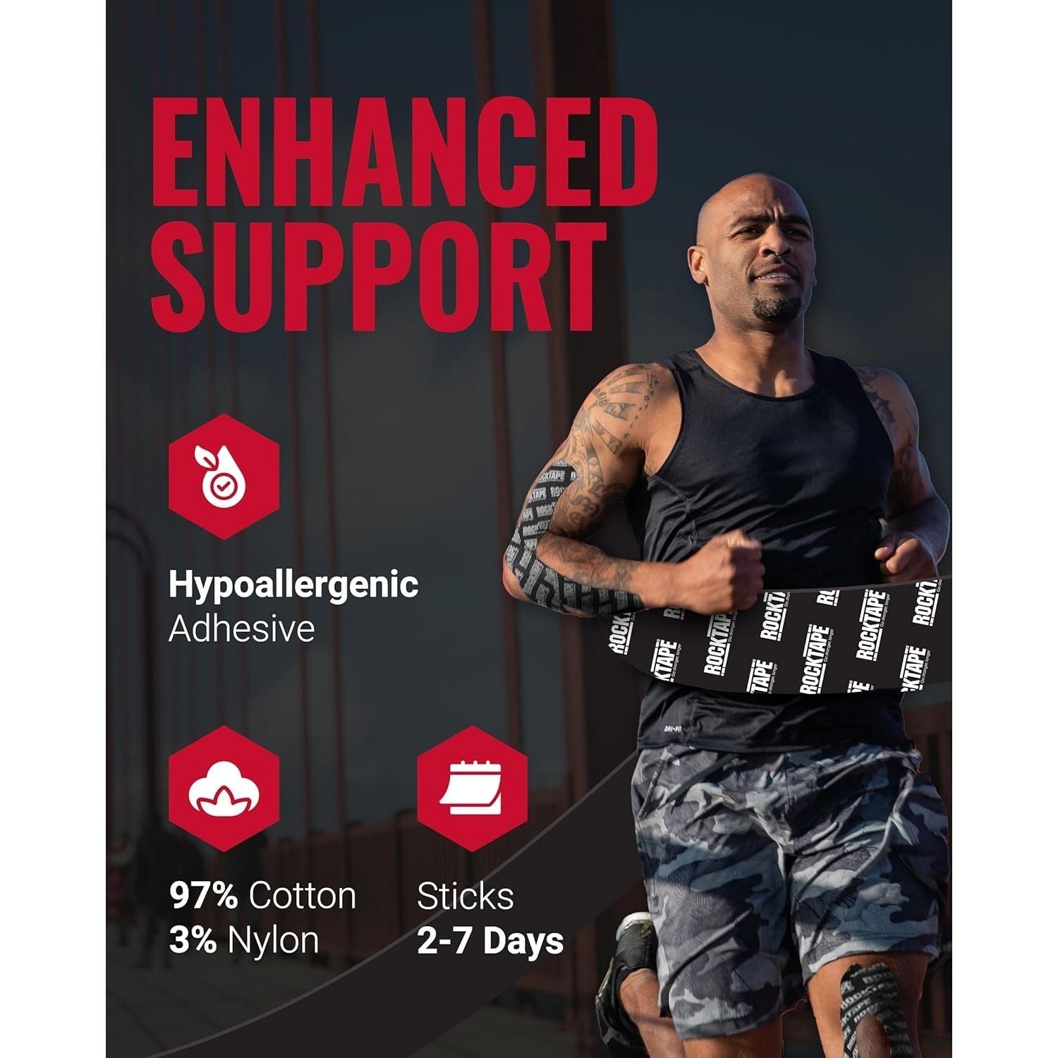 Buy now RockTape Extra Sticky 2" x 16.4' Kinesiology Tape (Logo,Black), Athletic Tape for Muscle Pain Relief, Injury Recovery, Microscopic Skin Lifting & Decompression, Sweat & Water Resistant, Hypoallergenic at indiglob india