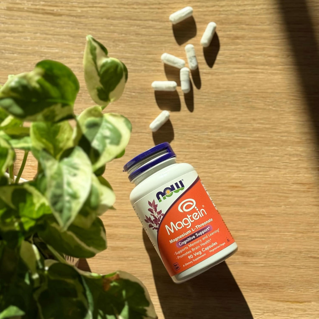 Buy now NOW Foods Supplements, Magteinâ„¢ with patented form of Magnesium (Mg), Cognitive Support*, 90 Veg Capsules at indiglob india