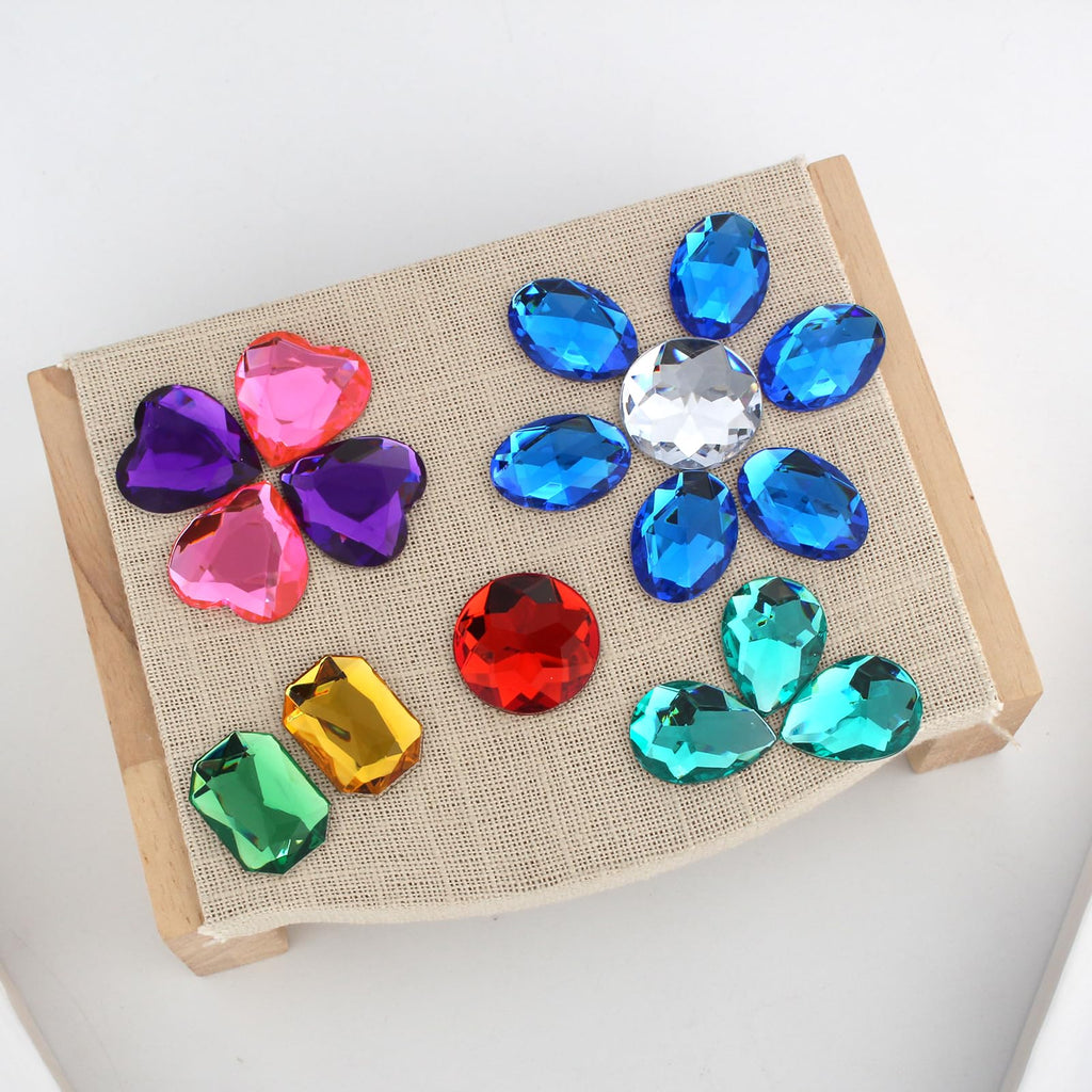 128Pcs Large 1 Inch Acrylic Diamond Jewels for Crafts, Flat Back Gems with 140 Adhesive Dots, Stick on Pirate Treasure Chest Fillers, Assorted Colorful Stones for DIY Projects