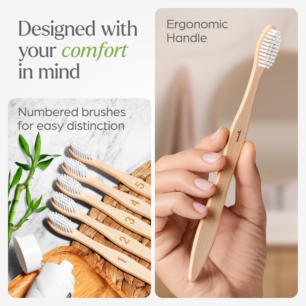 VIVAGO Bamboo Toothbrushes 10 Pack – Plant-Based Soft Bristles