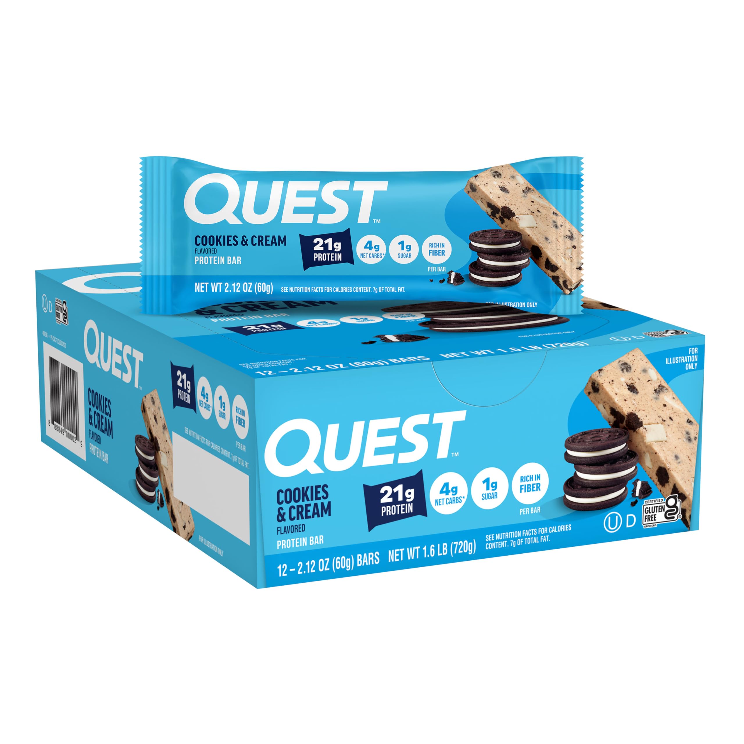 Buy now Quest Nutrition Chocolate Brownie Protein Bar, 20g Protein, 1g Sugar, 4g Net Carb, High Fiber, Gluten Free, 12 Count at indiglob india