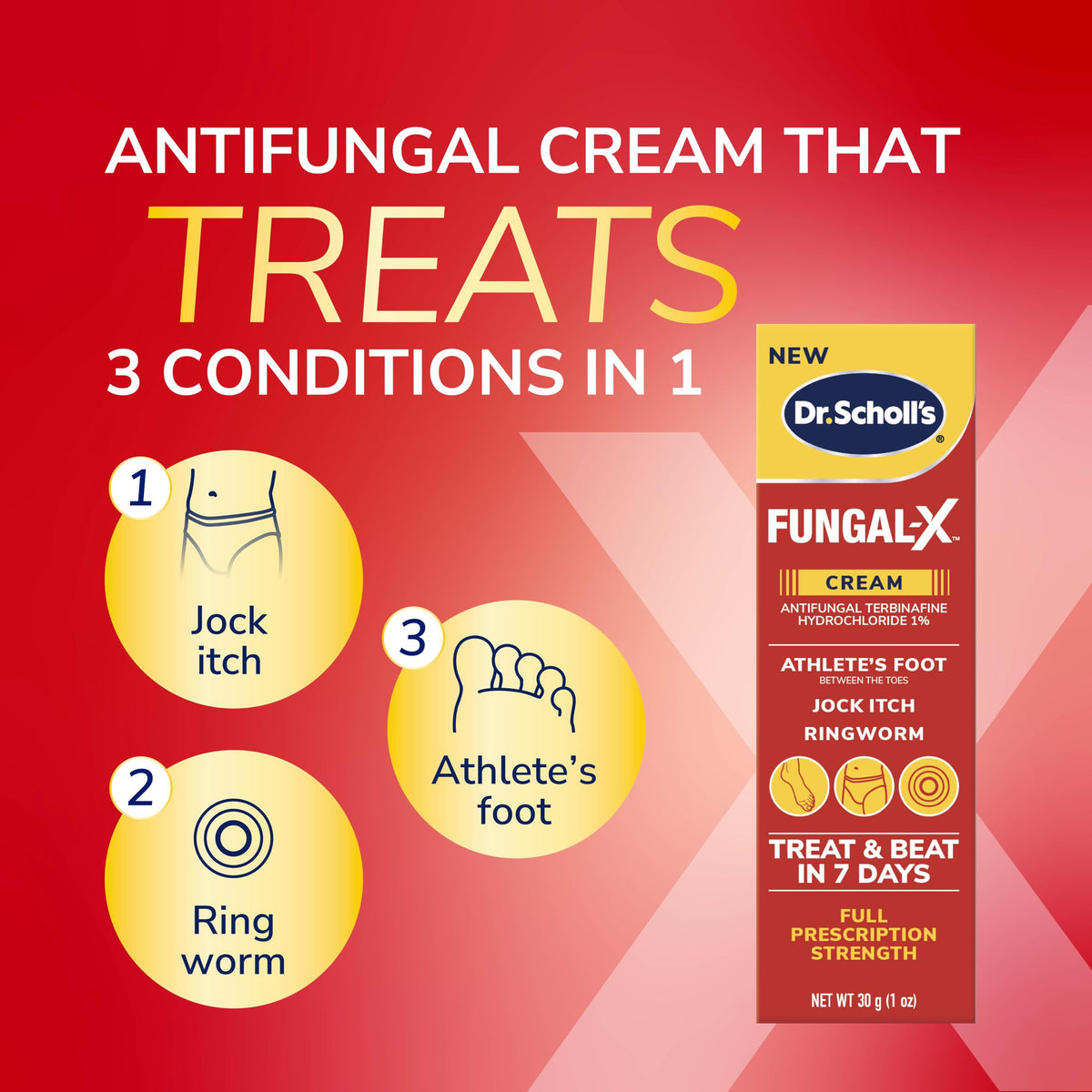 Dr. Scholl's Fungal-X Cream - Treatment for Athlete's Foot, Jock Itch, 1 oz