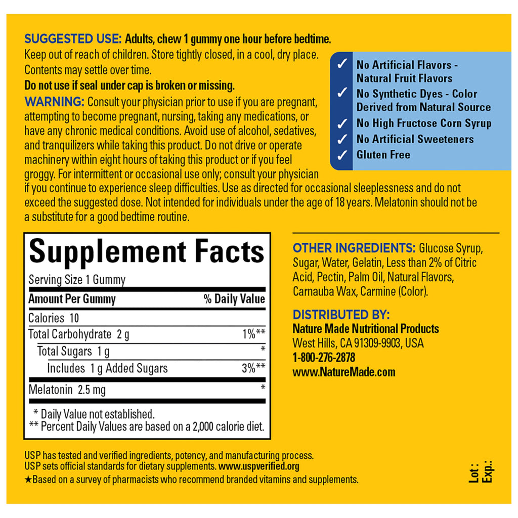 Nature Made Melatonin Gummies 2.5 mg, 100% Drug Free Sleep Aid, 80 Count | Lower Dose Melatonin Supplement for Men and Women, Sleep Aid for Adults, Strawberry Flavor, 80 Day Supply