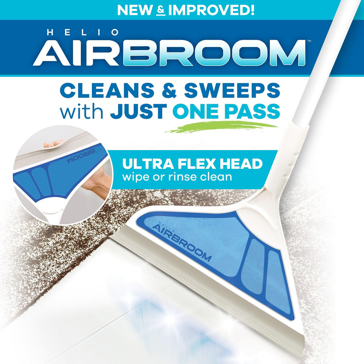 Helio AirBroom 3-Piece Sweeper, Squeegee & Dustpan for Wet/Dry Cleaning