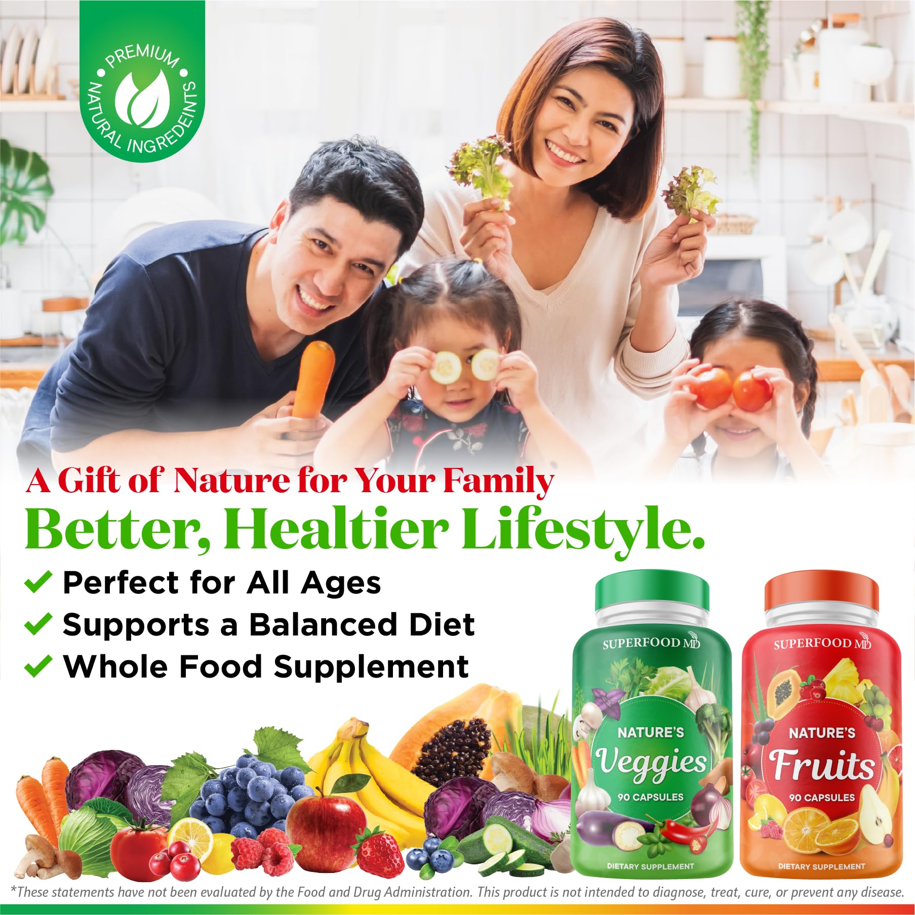Superfood 180 Fruit and 180 Veggie Capsules - Whole Food Natural Superfoods - Maintain Energy Levels, with Beta Carotene - Soy Free (90 Count (Pack of 4)