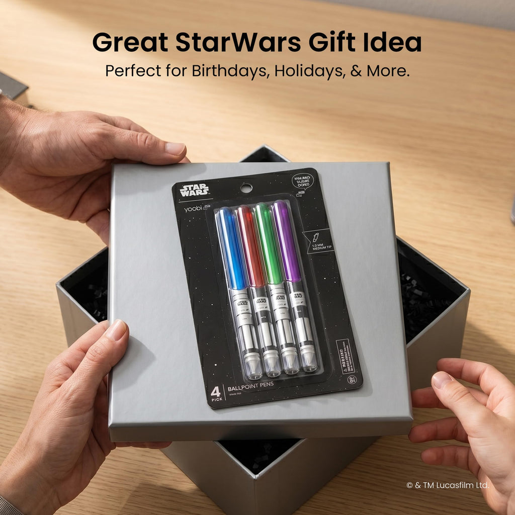 Yoobi x Star Wars Lightsaber Ballpoint Pens, Black Ink, Pack of 4, Teen & Adults