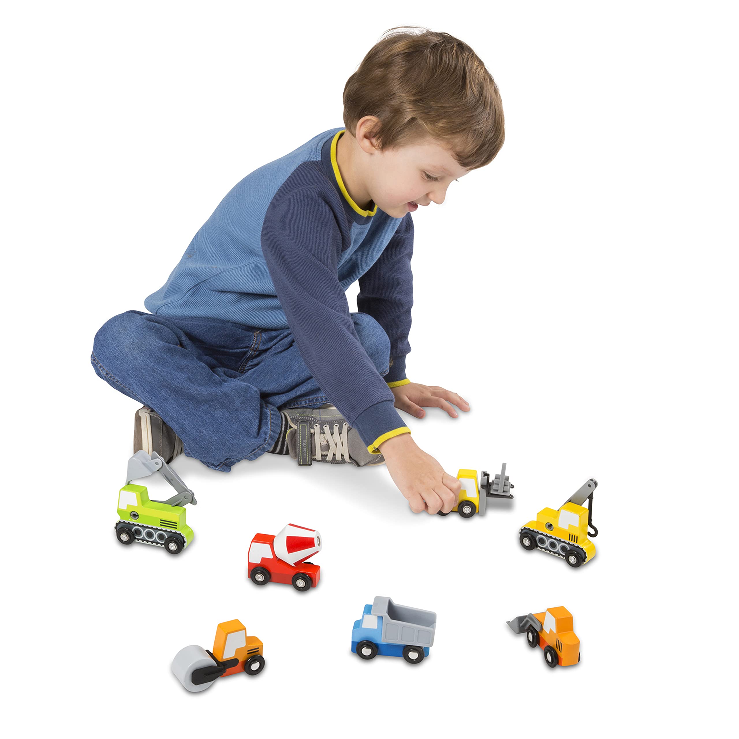 Buy now Melissa & Doug Wooden Construction Site Vehicles with Wooden Storage Tray (8 pcs) at indiglob india