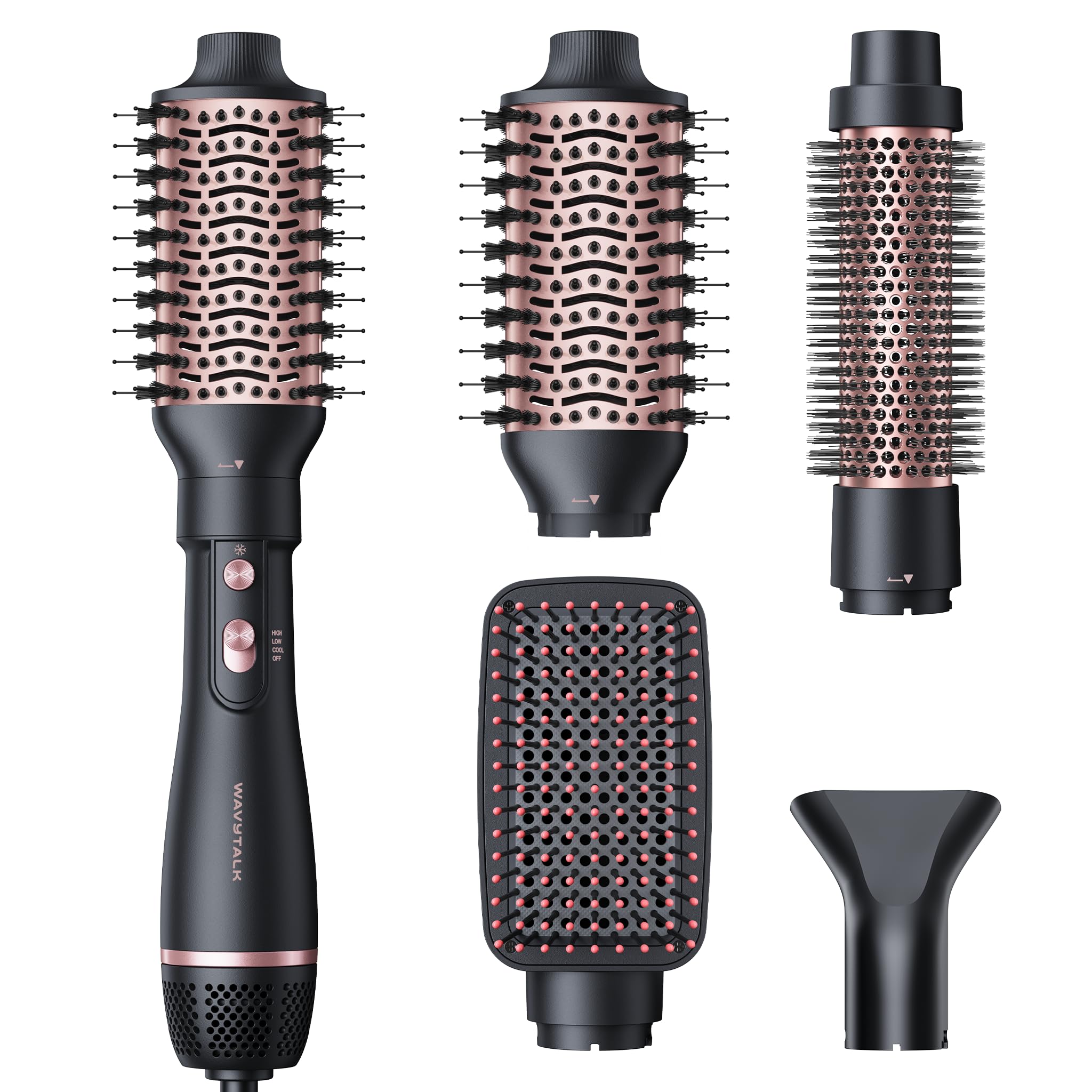 Blow Dryer Brush Set, Wavytalk Air Sculpt 5-in-1 Hot Air Brush Set | Multi Hair Styler for Salon Blowouts, Smooth Curls, Volumizing and Straightening, Sleek and Less Frizz, Pink