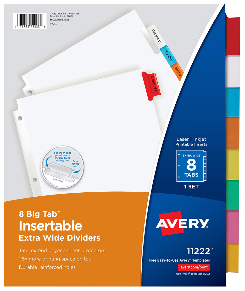 Avery® Paper Dividers, Insertable Big Tab™, 8-Tab, Color, 1 Set