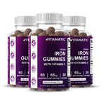 Vitamatic Iron 65 mg with Vitamin C - 60 Vegan Gummies - 3 Pack | 65 mg Iron Per Serving, Natural Grape Flavor, Plant Based, Gluten Free, Non-GMO, Made in USA