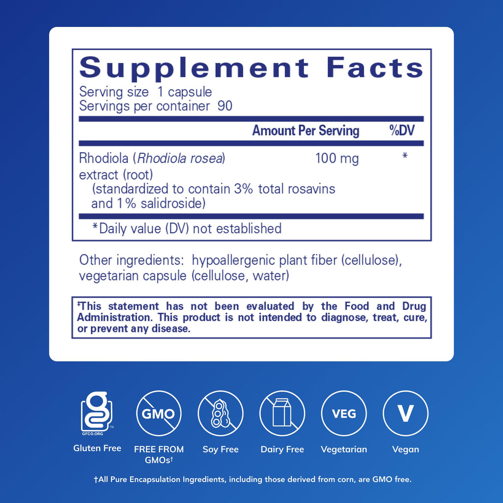 Pure Encapsulations Rhodiola Rosea, 90 Capsules | Hypoallergenic Supplement to Moderate Occasional Physical Stress and Discomfort*