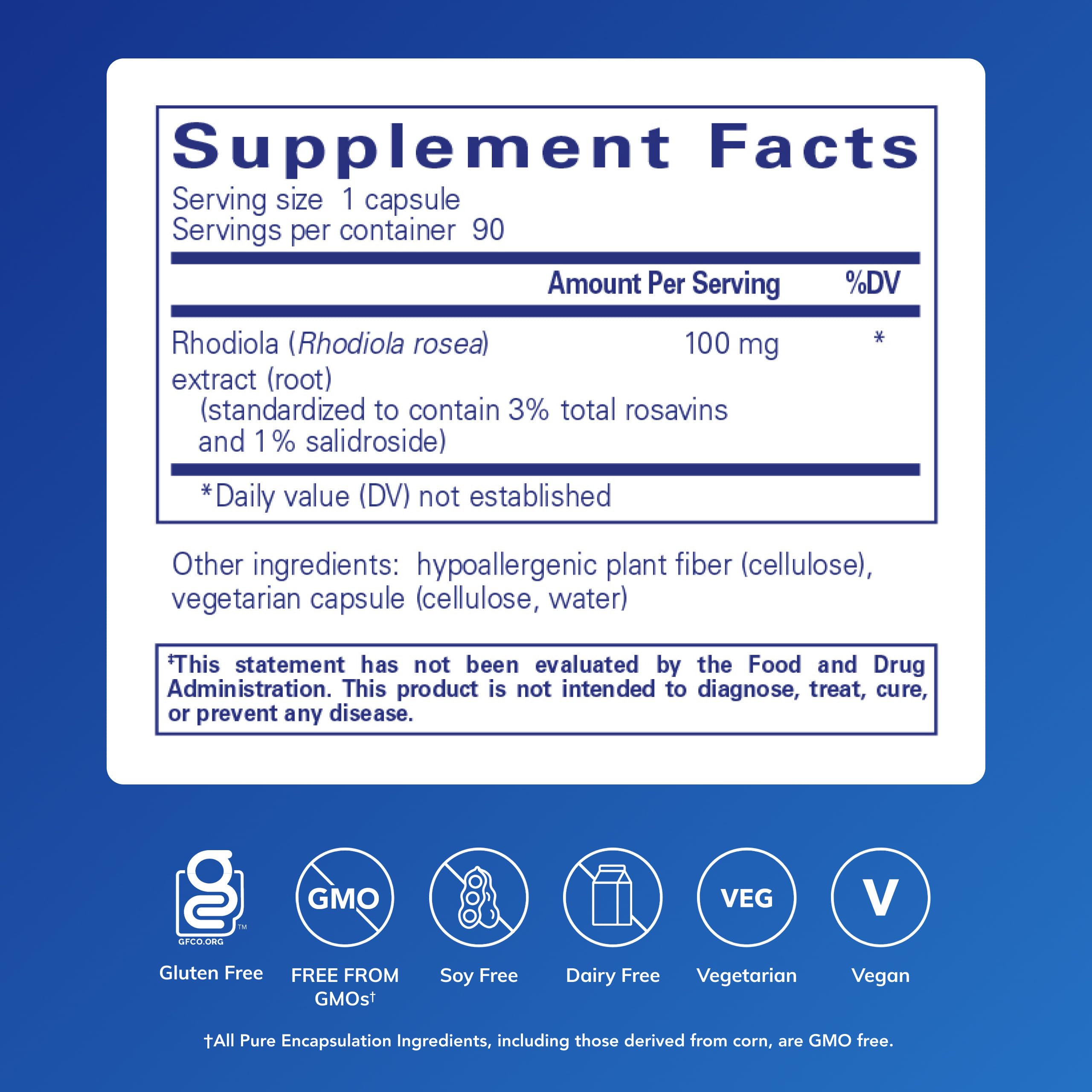 Pure Encapsulations Rhodiola Rosea, 90 Capsules | Hypoallergenic Supplement to Moderate Occasional Physical Stress and Discomfort*