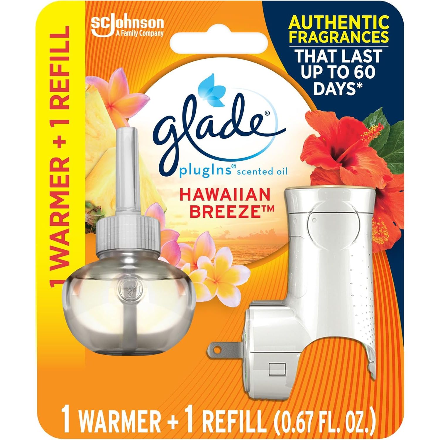 Buy now Glade PlugIns Refills Air Freshener Starter Kit, Hawaiian Breeze, Scented and Essential Oils for Home and Bathroom, 0.67 Fl Oz, 1 Warmer + 1 Refill Hawaiian Breeze at indiglob india