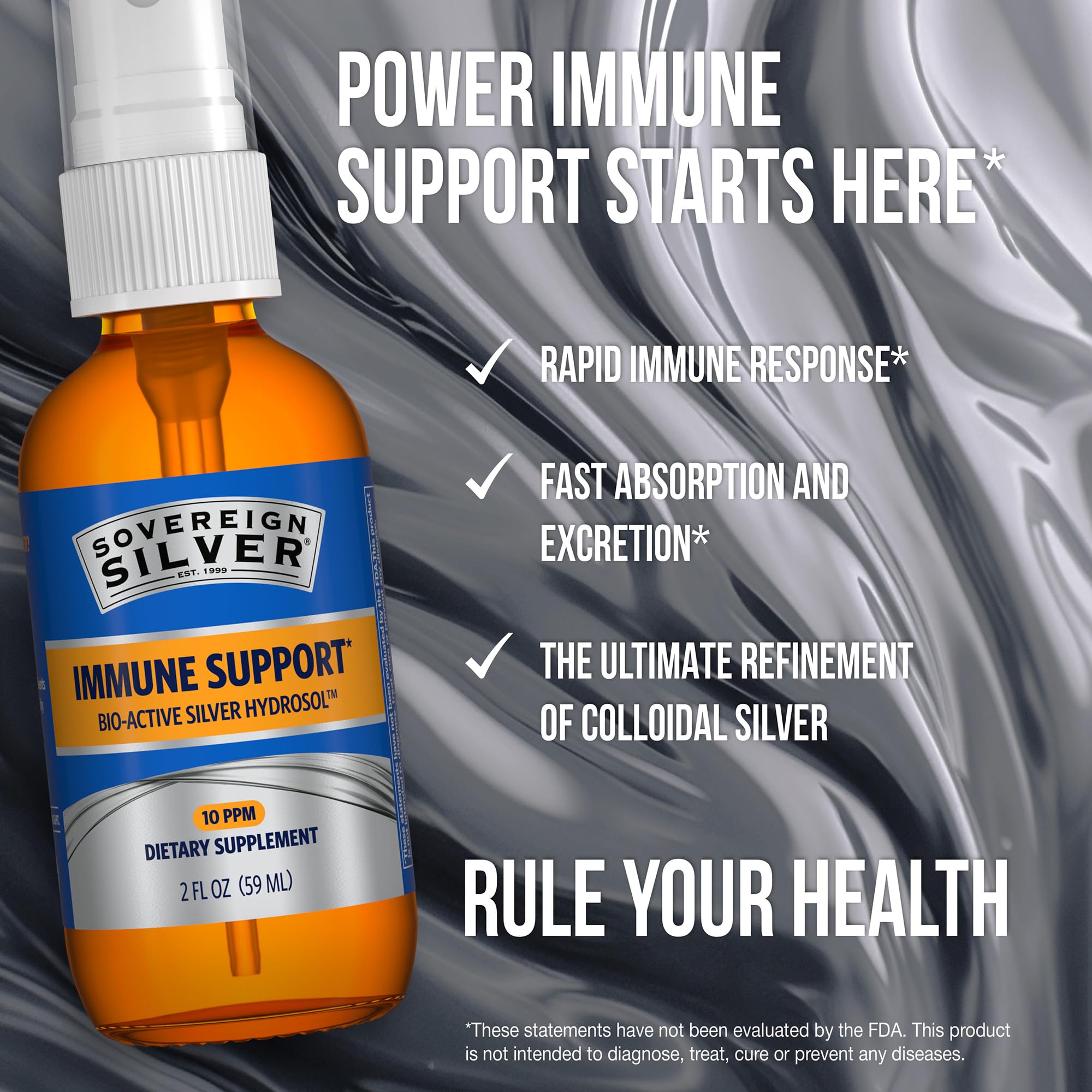 Sovereign Silver Immune Support, Colloidal Silver, Fine Mist Spray, 2 fl oz | Bio-Active Silver Hydrosol, 10 ppm