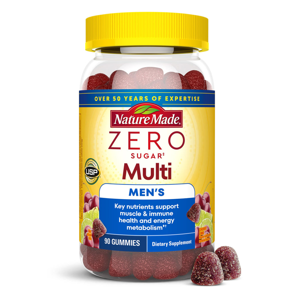 Nature Made Zero Sugar Multivitamin Men's Gummies, 90 Sugar Free Gummies | Men's Multivitamin Gummies for Muscle & Immune Support, Aspartame Free, Cherry Lime Flavor, 45 Day Supply