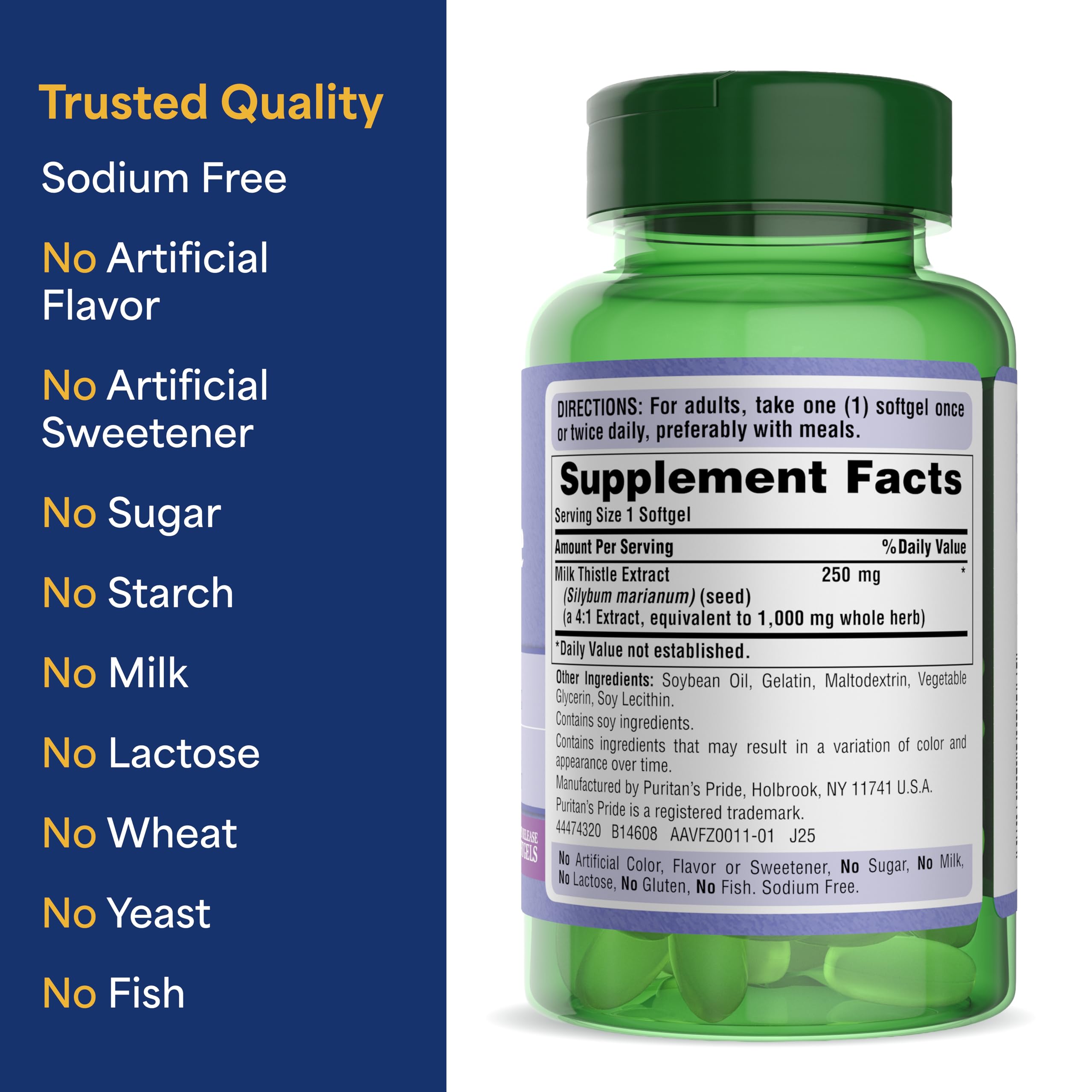 Puritan's Pride Milk Thistle Silymarin 4:1 Concentration Extract 250mg