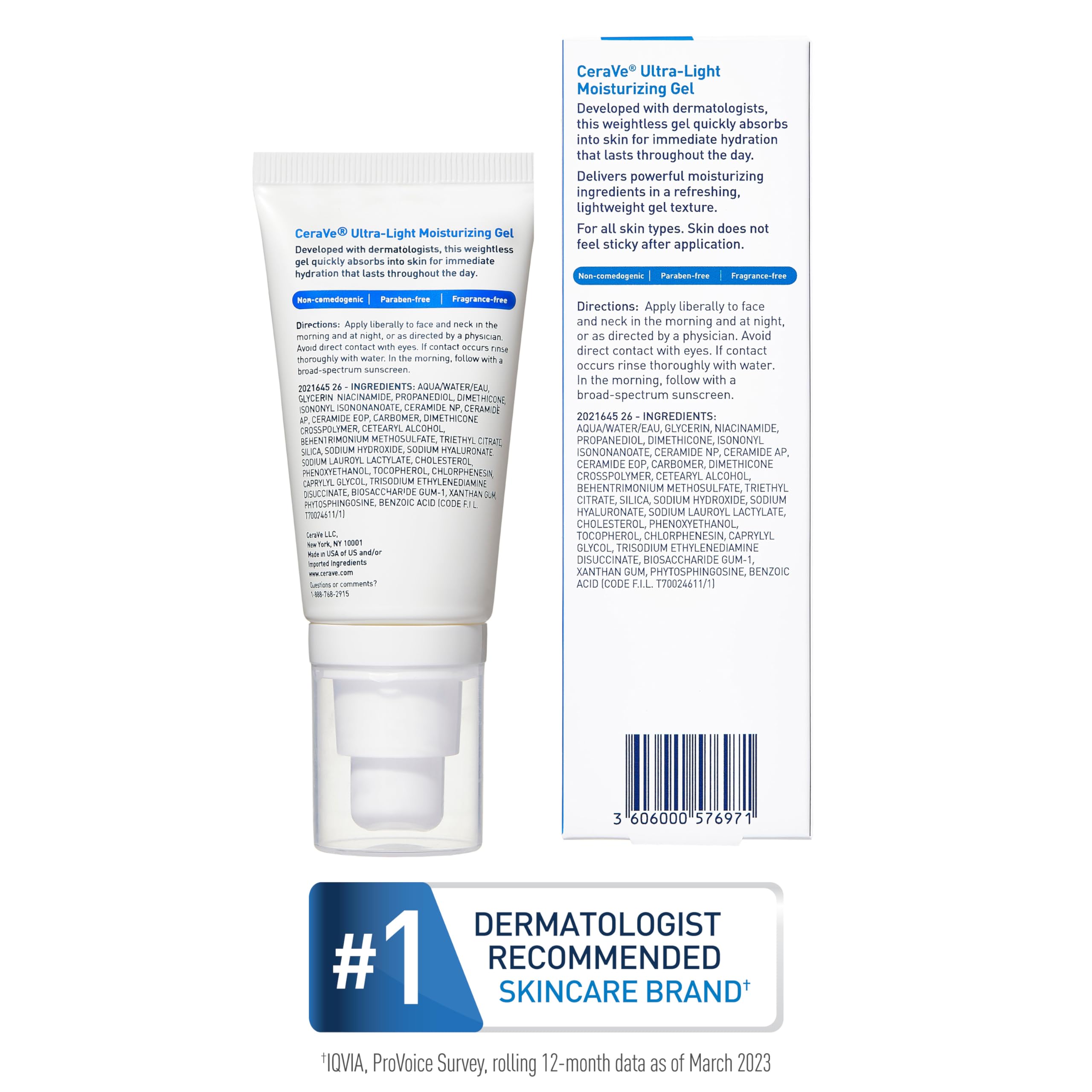 CeraVe Ultra-Light Moisturizing Gel, Niacinamide Face Moisturizer, 1.75oz | Oil-Free Hyaluronic Acid & Ceramide Gel Skin Care Formula Hydrates To Act As A Lightweight Moisturizer For Oily Skin