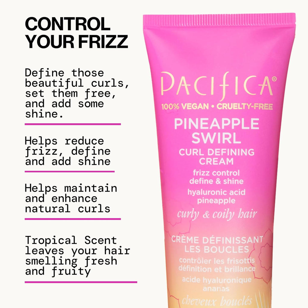 Buy now Pacifica Pineapple Swirl Curl Defining Cream â€“ Curl Cream for Curly Hair, Curly Hair Products with Coconut Oil and Hyaluronic Acid, Styling for Bouncy Waves Without Crunch - 4 Oz at indiglob india