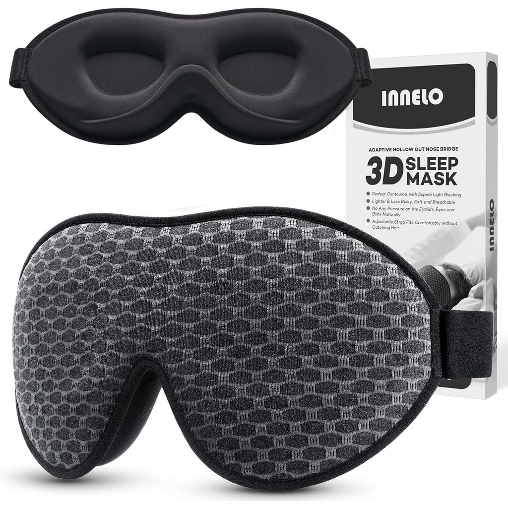 Buy now INNELO 3D Contoured Sleep Mask for Side Sleepers, 100% Light Blocking Sleeping Mask for Men & Women, Soft, No Pressure on Eyes, Airplane Blindfold for Travel, Night Eye Cover for Nap, Yoga, Grey Gray at indiglob india