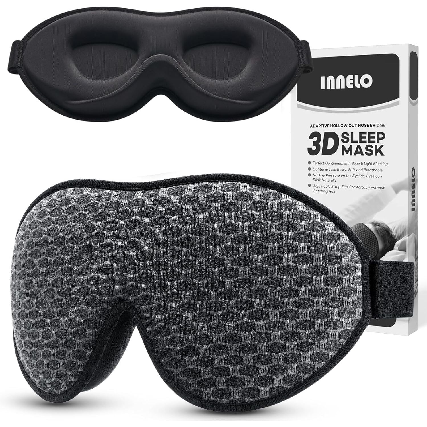 Buy now INNELO 3D Contoured Sleep Mask for Side Sleepers, 100% Light Blocking Sleeping Mask for Men & Women, Soft, No Pressure on Eyes, Airplane Blindfold for Travel, Night Eye Cover for Nap, Yoga, Grey Gray at indiglob india