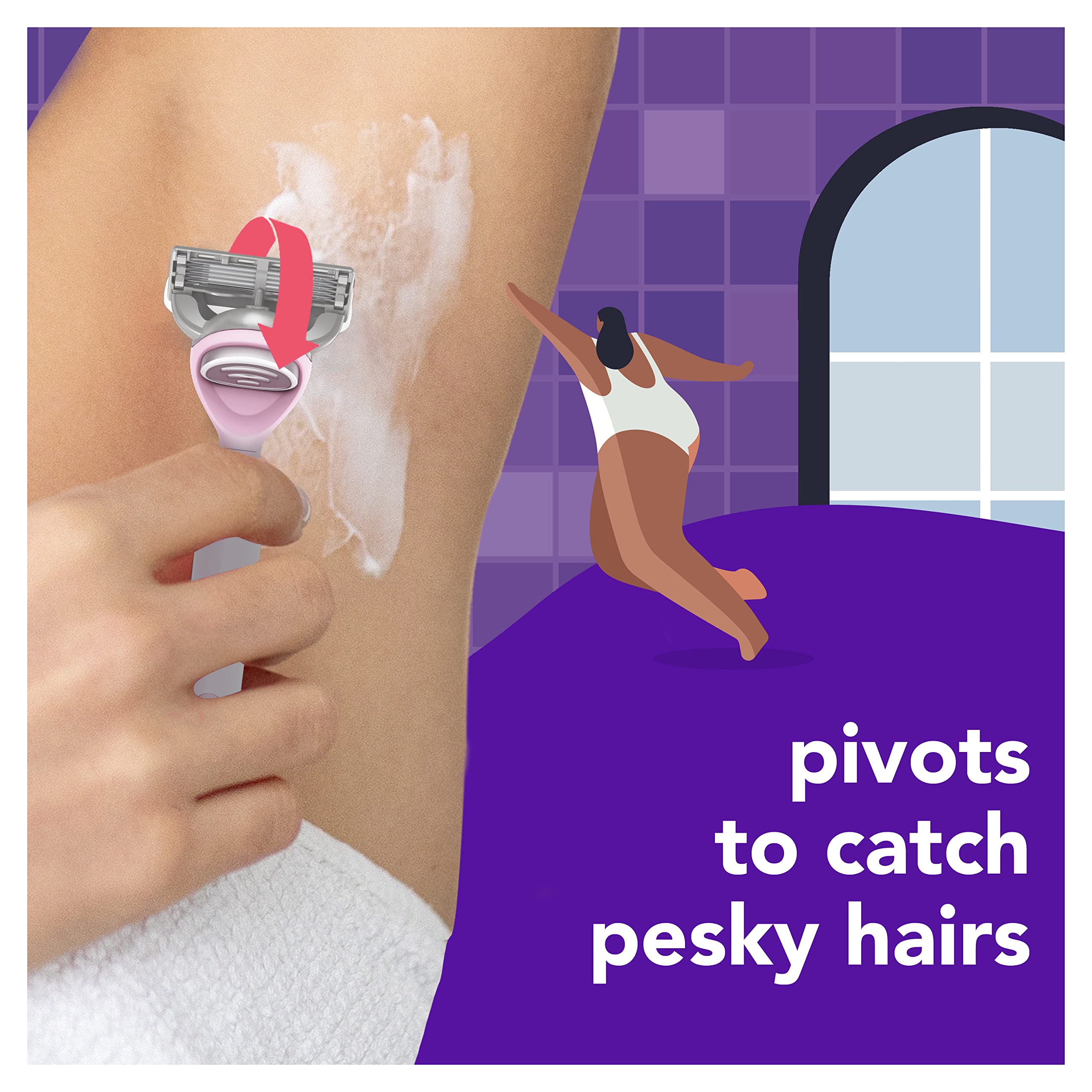 joy Razors for Women, 1 Handle, 4 Razor Blade Refills, Lavender, Lubrastrip to Help Avoid Skin Irritation