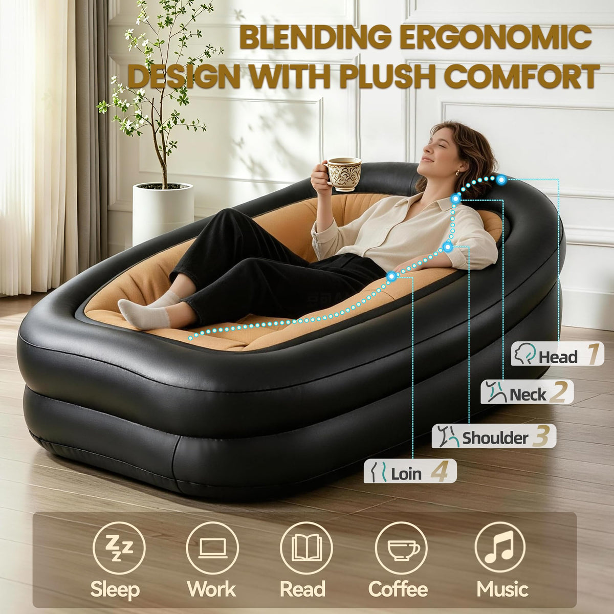 FluSing Blow Up Couch for Camping, Inflatable Chairs for Adults Heavy Duty