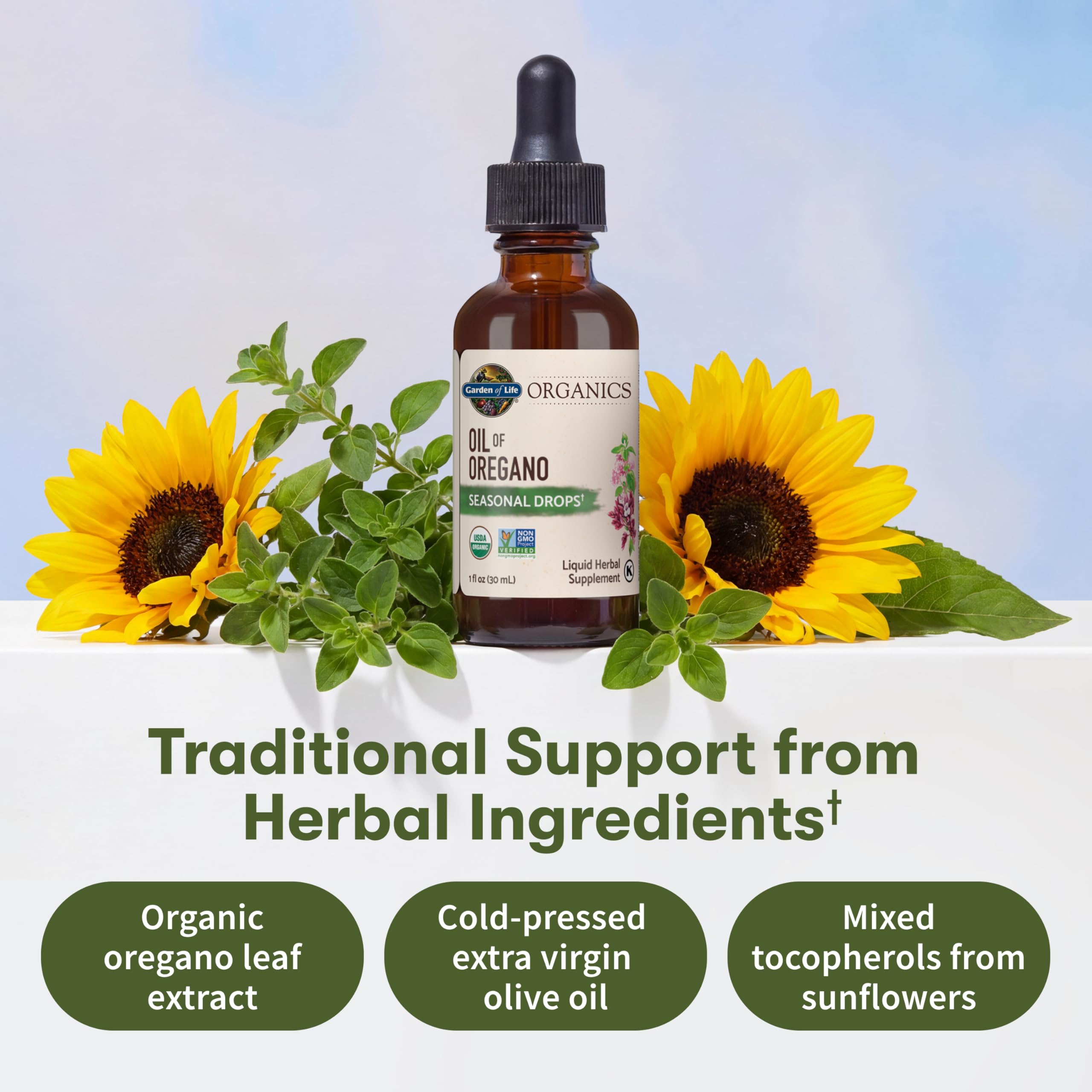 Garden of Life Organics Oil of Oregano Seasonal Drops 1fl oz (30 mL) Liquid, Concentrated Plant Based Immune Support - Alcohol-Free, Organic, Non-GMO, Vegan & Gluten Free Herbal Supplements