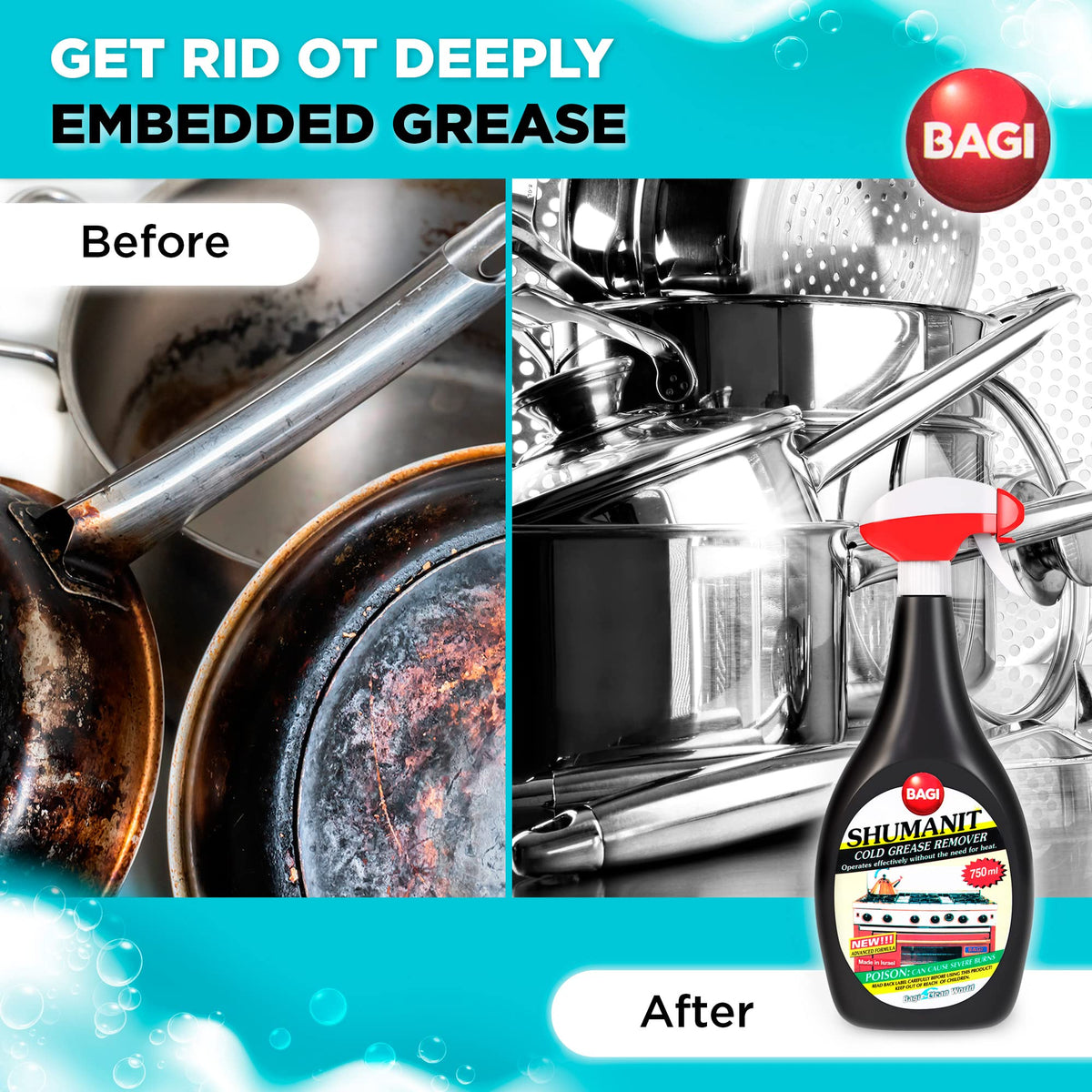 SHUMANIT - Cold Grease Remover. Spray for The immediate Removal of Stubborn and Burnt fats/Grease