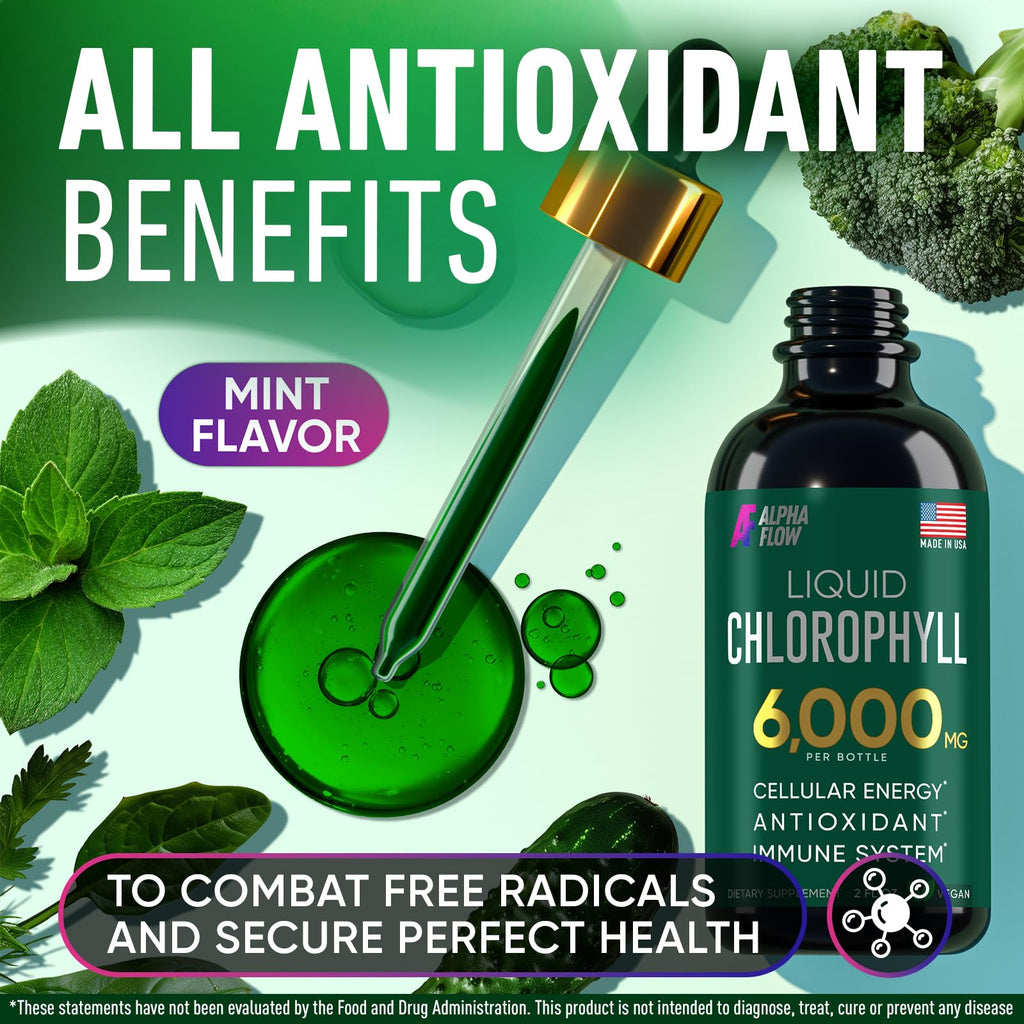 [2 Pack] Chlorophyll Liquid Drops 6000MG – Natural Liquid Chlorophyll Drops for Detox, Energy, Skin – Internal Deodorant – Vegan Chlorophyll Liquid Drops for Kids & Adults – US-made, Non-GMO - 4 Fl Oz