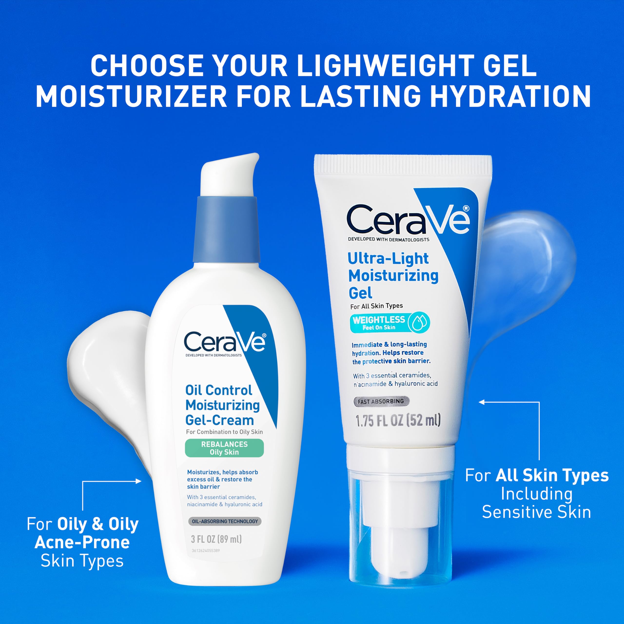 CeraVe Ultra-Light Moisturizing Gel, Niacinamide Face Moisturizer, 1.75oz | Oil-Free Hyaluronic Acid & Ceramide Gel Skin Care Formula Hydrates To Act As A Lightweight Moisturizer For Oily Skin