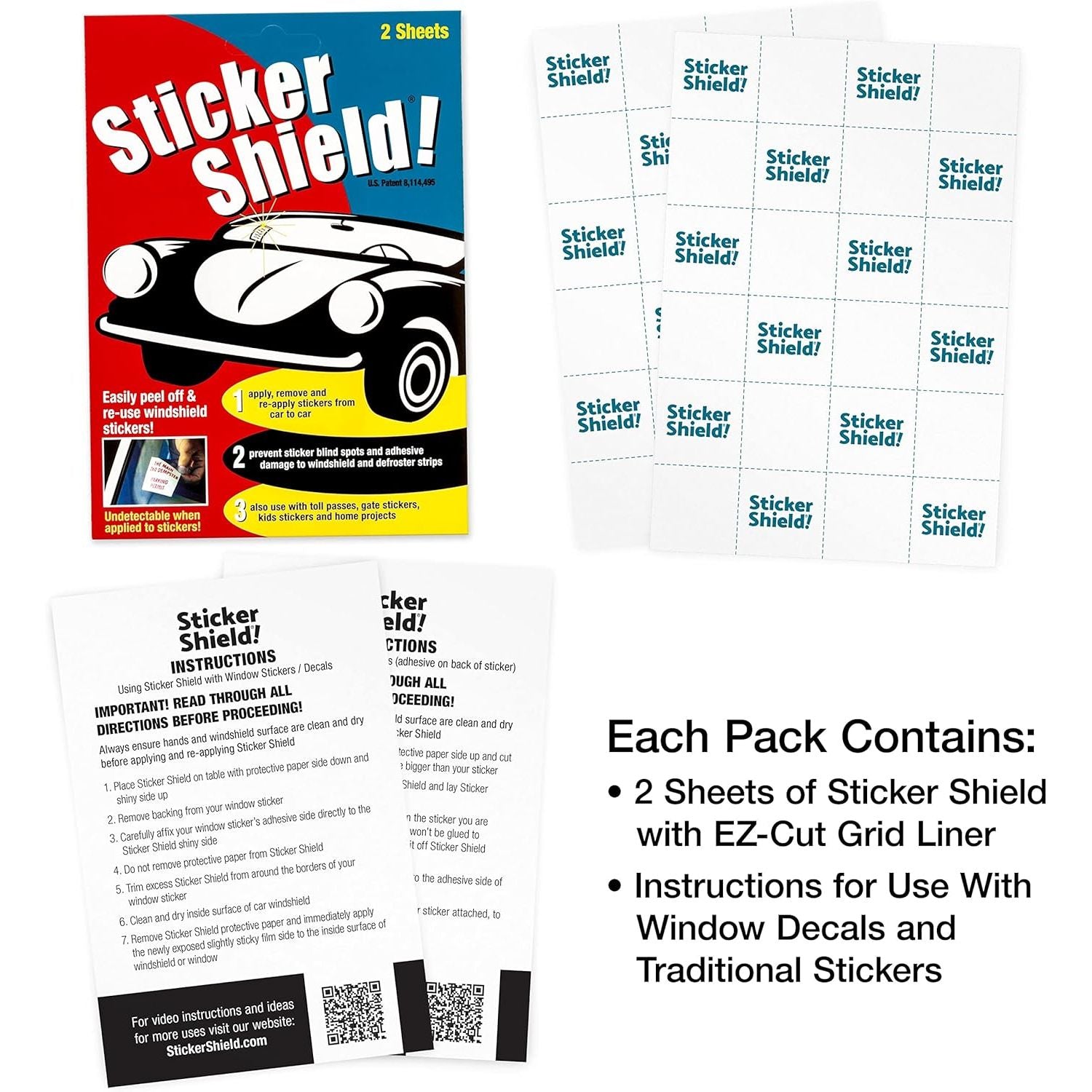 Buy now STICKER SHIELD - Windshield Sticker Applicator for Easy Application, Removal and Re-Application from Car to Car - 4 inch x 6 inch Sheets (2 Packs (4 Sheets Total)) at indiglob india