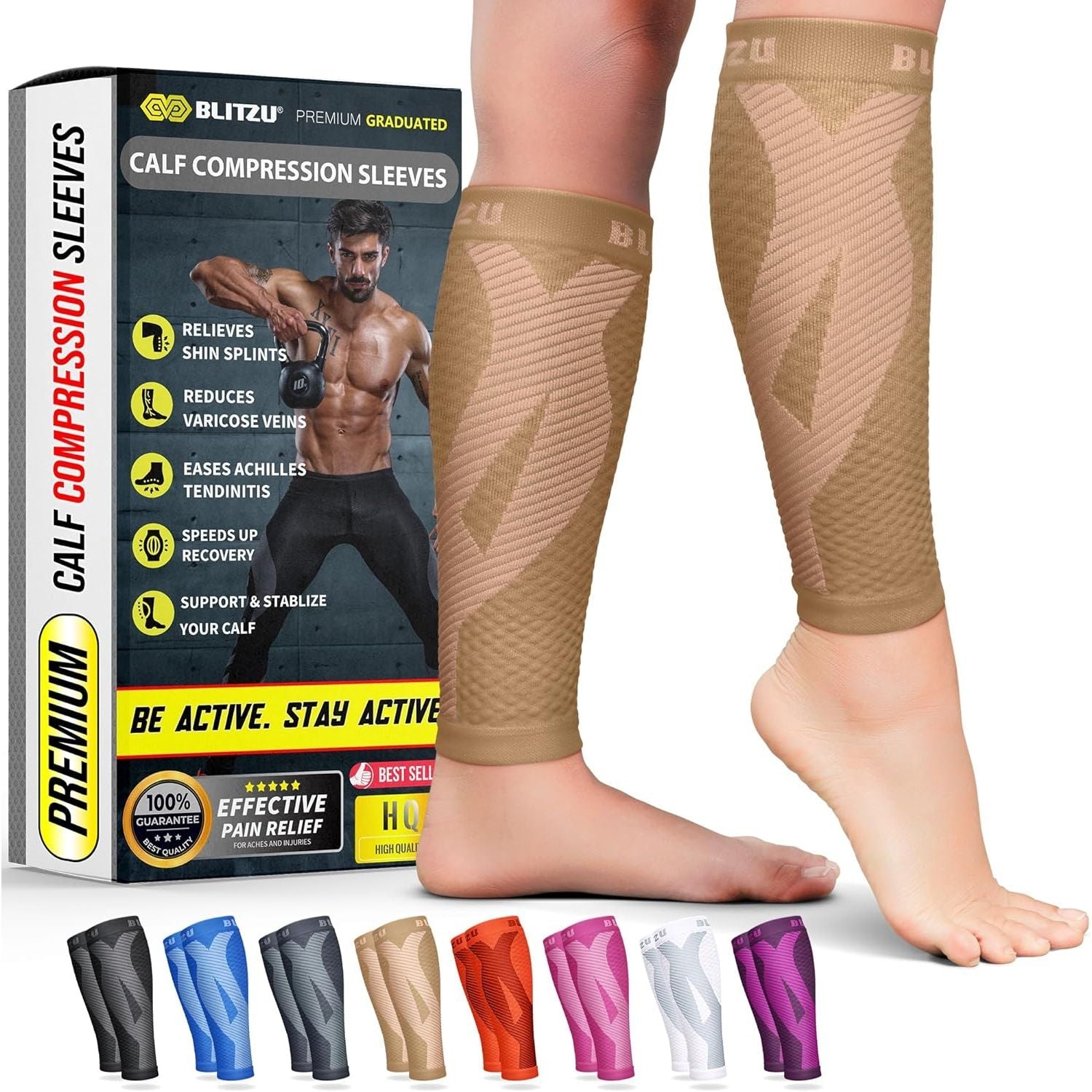 Buy now BLITZU Calf Compression Sleeve for Men & Women Footless Compression Socks Support Runners Leg Sleeve Shin Splints Pain Relief XX-Large Nude at indiglob india