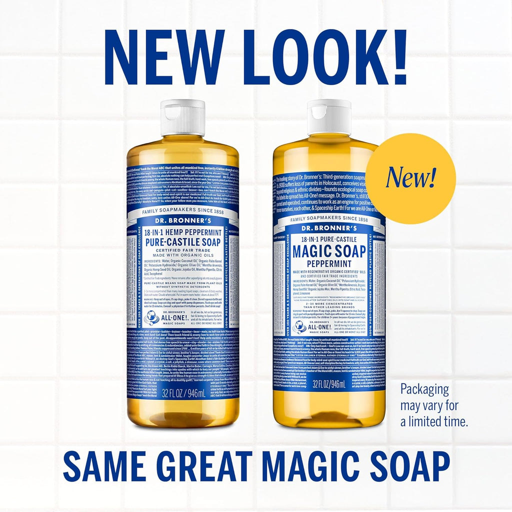 Buy now Dr. Bronner's Pure-Castile Magic Liquid Soap- Made with Regenerative Organic Oils- For Body, Face, Hair, Dishes, Pets, Laundry Natural, Vegan, Non-GMO - Peppermint, 32 oz (2-Pack) at indiglob india