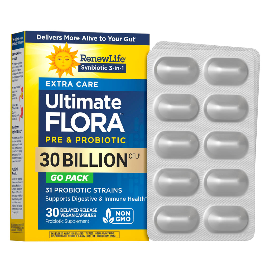 Renew Life Ultimate Flora Probiotic 30 Billion CFU | 30 Delayed Release Vegan Capsules | Microbiome Balance | Dairy, Soy and Gluten Free