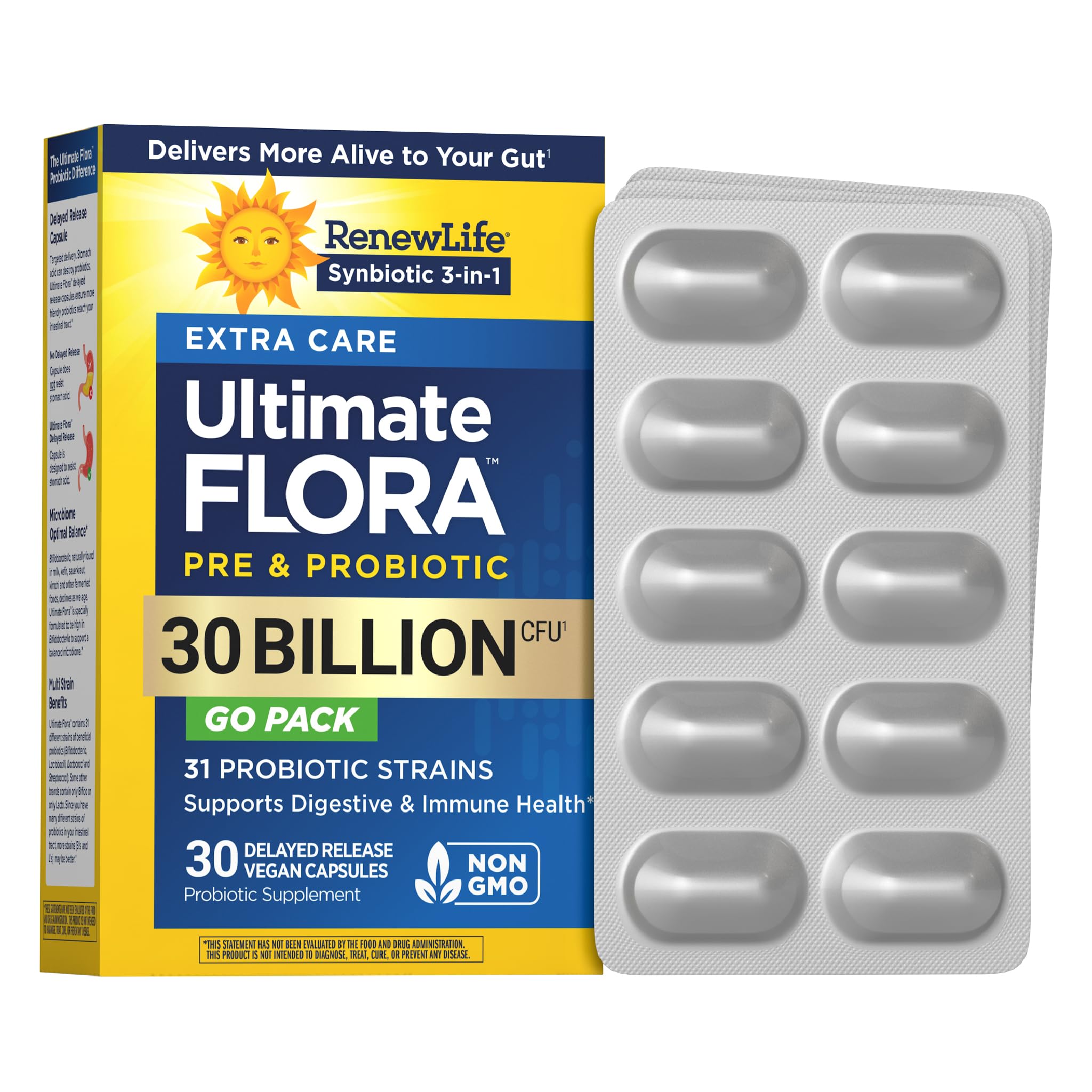 Renew Life Ultimate Flora Probiotic 30 Billion CFU | 30 Delayed Release Vegan Capsules | Microbiome Balance | Dairy, Soy and Gluten Free