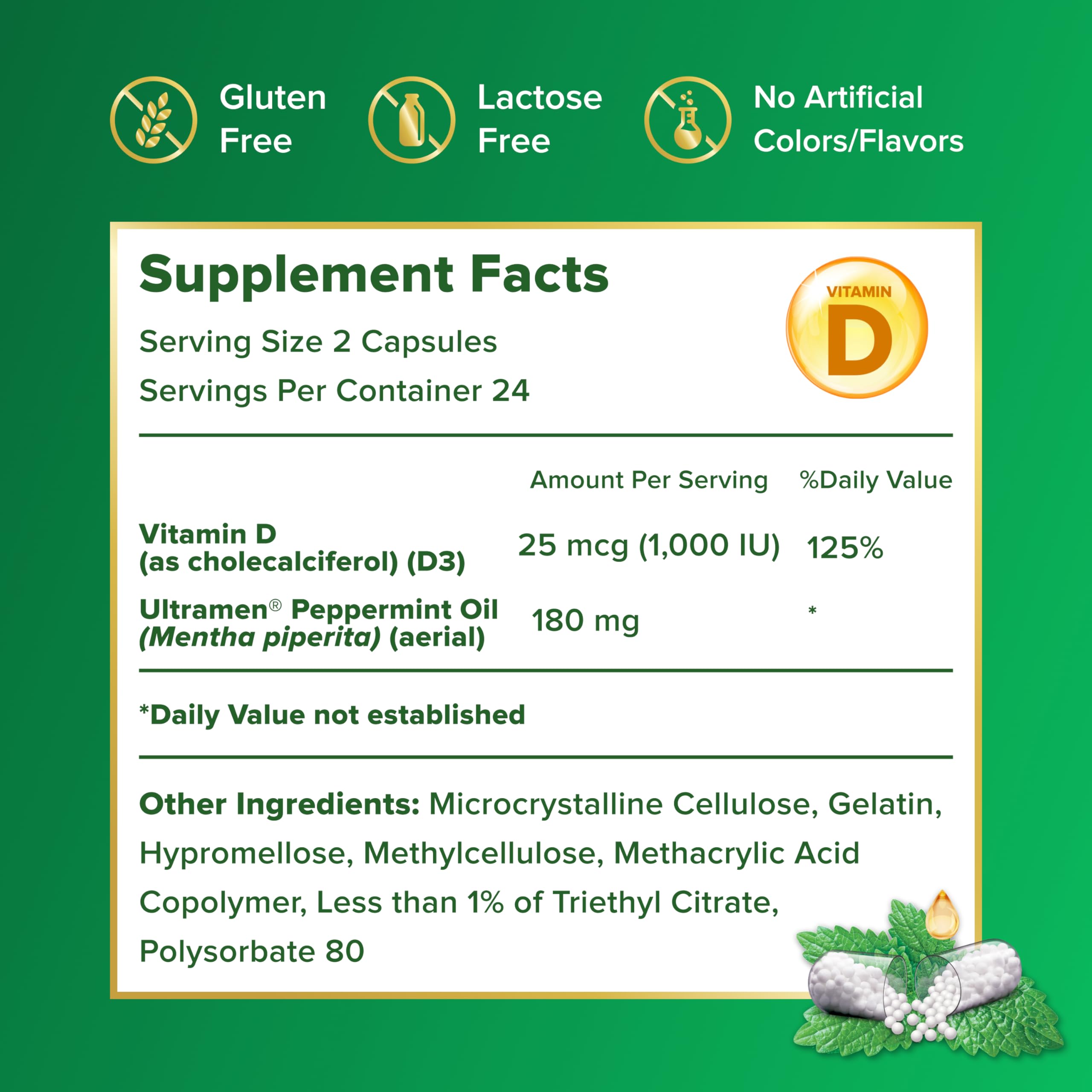 IBgard with Vitamin D, Peppermint Oil Capsules, 48 Capsules | Supports Immune and GI Health, Cramping, Bowel Urgency, Diarrhea, Constipation, Bloating, Amazon Exclusive