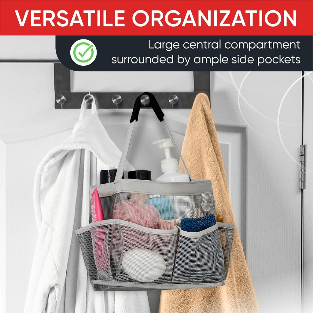 Buy now Masirs Mesh Shower Caddy - 9 Pocket Portable Bathroom Organizer Tote for Travel, Gym & Dorm - Collapsible Small Shower Caddy Bag to Hold Toiletries & Essentials (Gray) at indiglob india