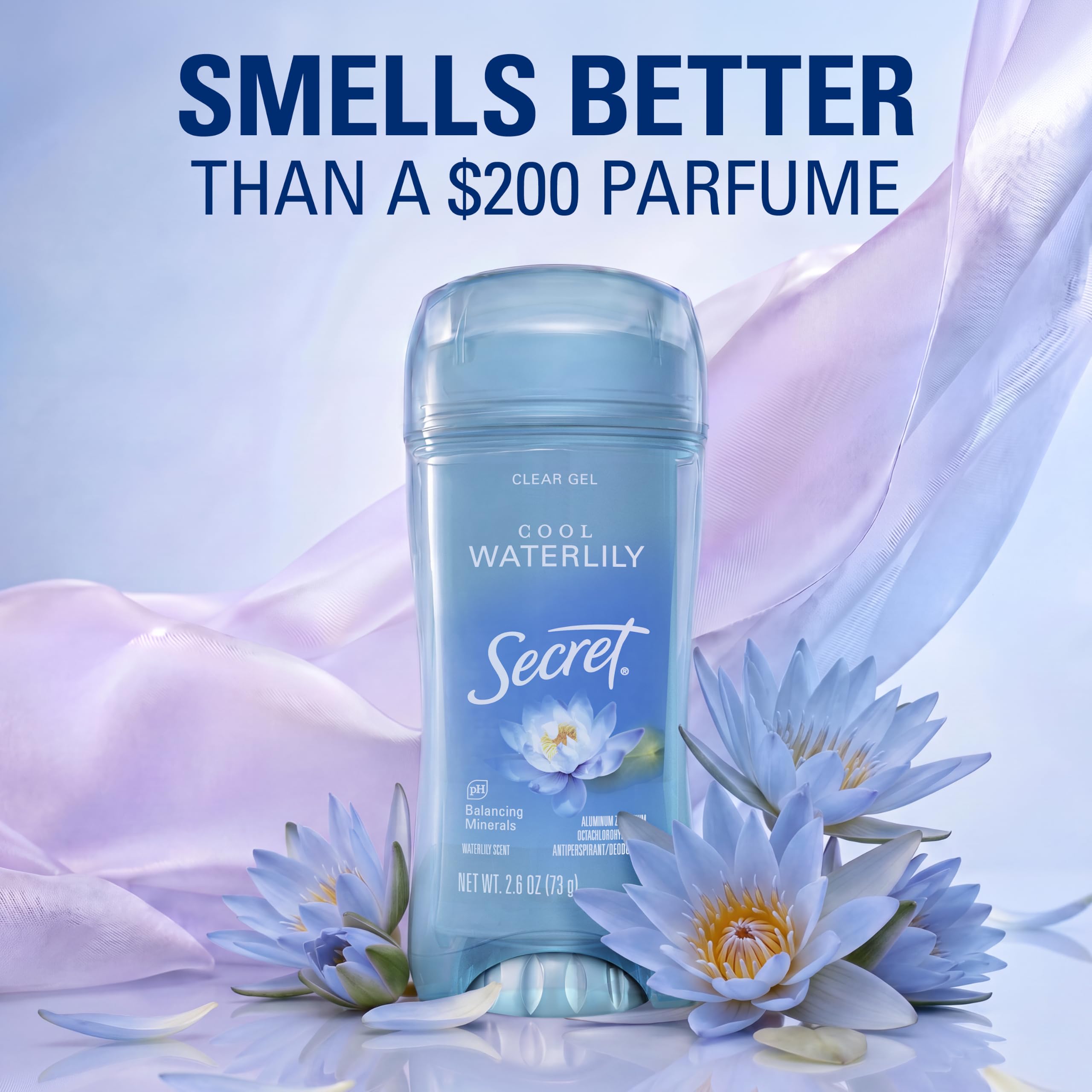 Secret Fresh Antiperspirant Deodorant for Women, 72hr Breathable Sweat & Odor Protection, Instant Freshness & Gentle, PH Balancing Minerals, Clear Gel, Cool Waterlily Scent, 2.6 oz (Pack of 3)