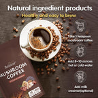 Mushroom Coffee, 6 Adaptogenic Mushrooms (Lion's Mane, Cordyceps, Turkey Tail & Other) Mixed with Premium Instant Coffee for Focus, Energy, Immune and Gut Health Support, 30 Servings