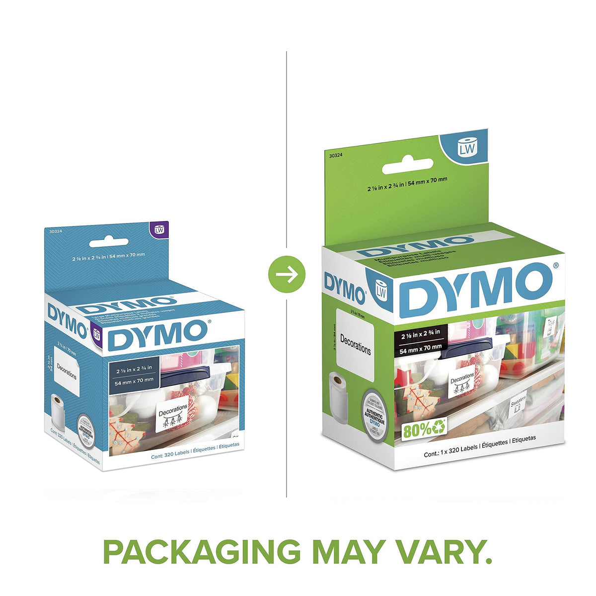 DYMO Authentic LW Large Multi-Purpose Labels, DYMO Labels for LabelWriter Label Printers, 2-1/8" x 2-3/4", 1 Roll of 320
