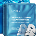MAREE Collagen Facial Mask with Hyaluronic Acid — Sheet Face Mask Skincare — Centella Asiatica, Green & Red Algae Extract — Hydrating Facemask For Women Skin Care — Mascarillas Para La Cara — 6 Count