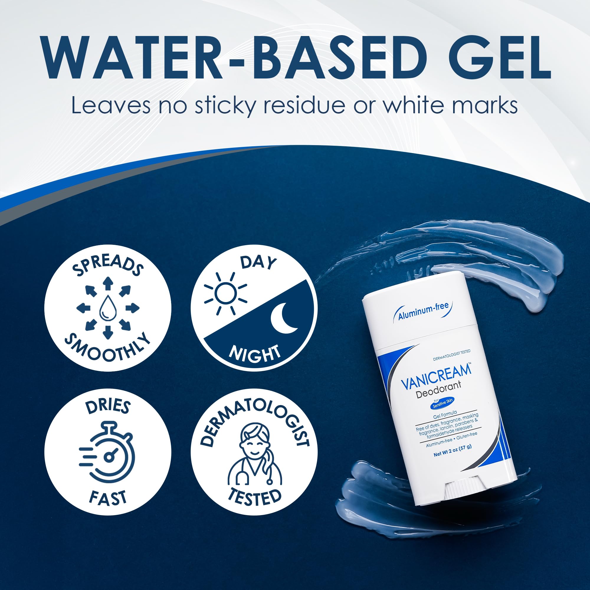 Vanicream Aluminum-Free Gel Deodorant, 2 Oz, Formulated without Common Irritants for Sensitive Skin, Water-Based Gel, Helps Reduce Odor, Unscented, No Alcohol, Talc or Baking Soda