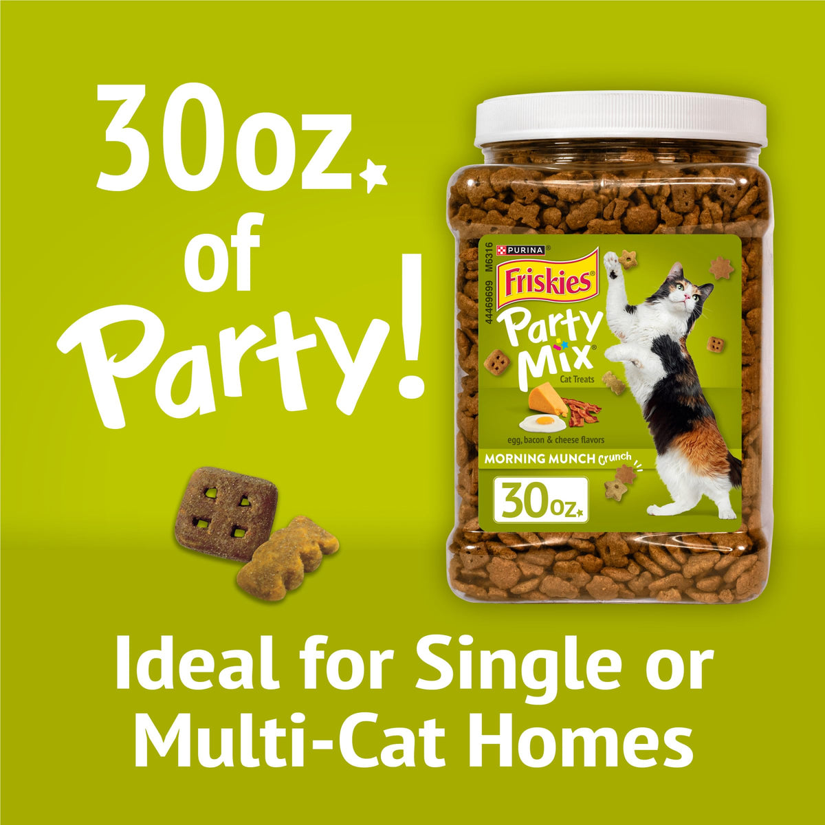 Friskies Purina Party Mix Morning Much Crunch Cat Treats, 30 oz Canister