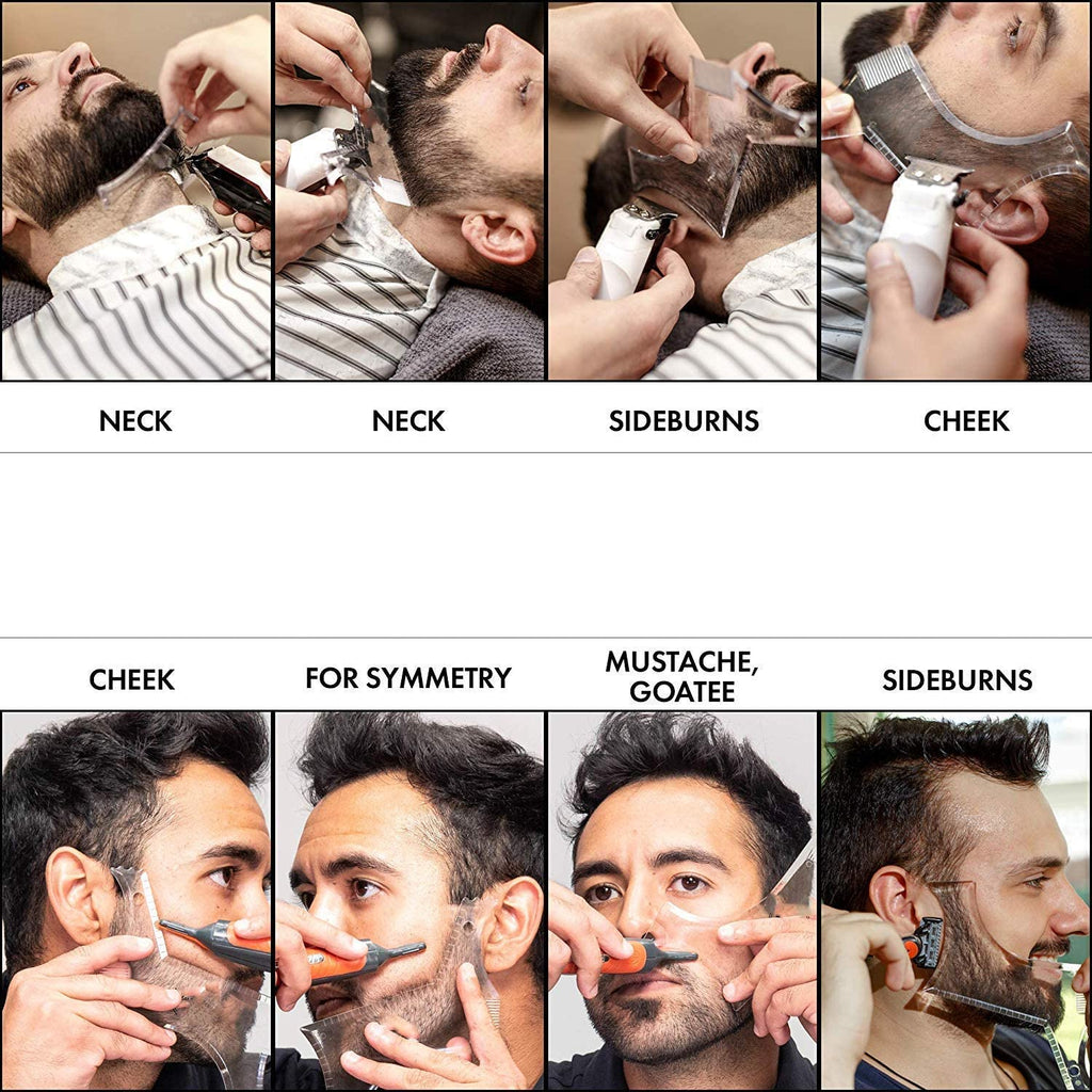 Buy now Men's Beard Shaping Tool With Inbuilt Comb Transparent Template Styling Comb Templates for Goatee Mustache Sideburns, Jaw Cheek/Neck Line, Symmetric/Curve/Step Cut (Clear) at indiglob india