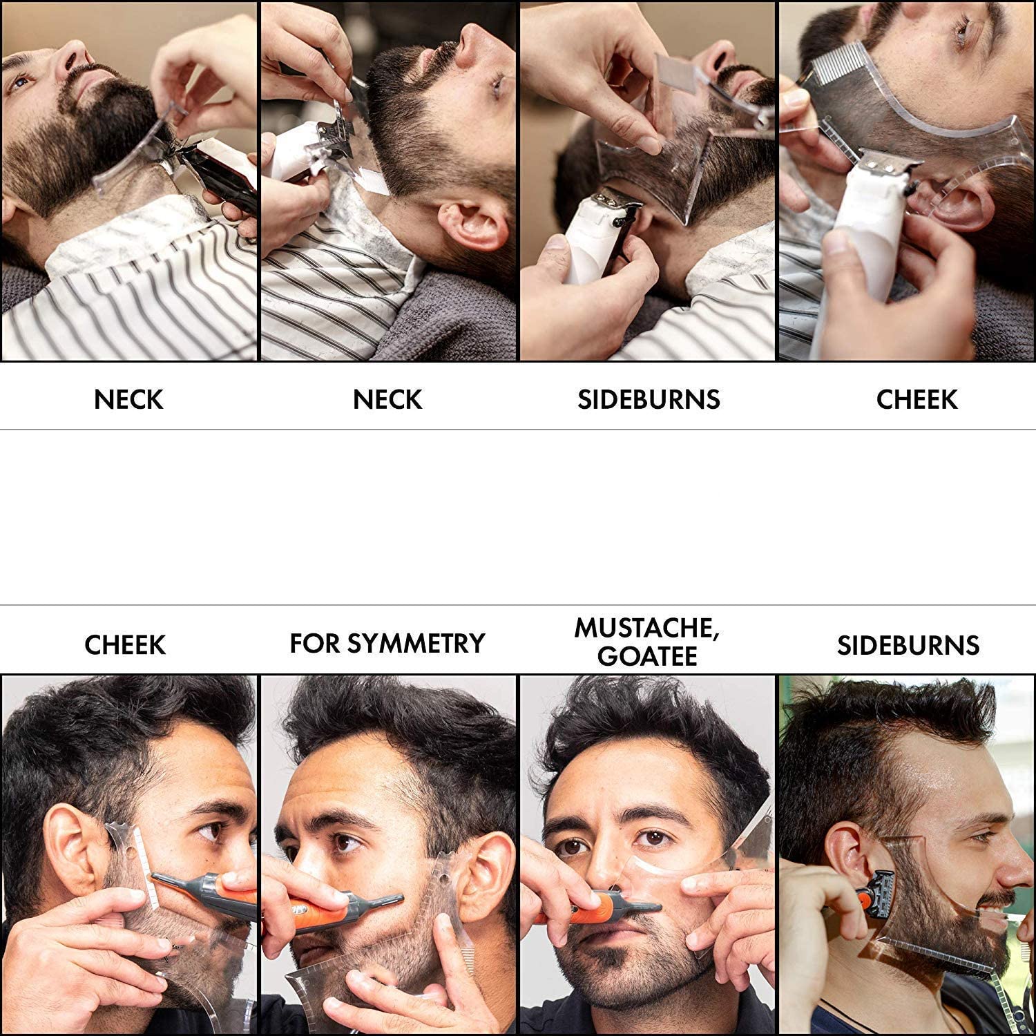 Buy now Men's Beard Shaping Tool With Inbuilt Comb Transparent Template Styling Comb Templates for Goatee Mustache Sideburns, Jaw Cheek/Neck Line, Symmetric/Curve/Step Cut (Clear) at indiglob india